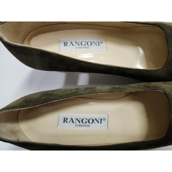 Rangoni Italy Womens Suede Leather Shoes 7B Green Mid-Heel 2.25" Slip On - Picture 2 of 12